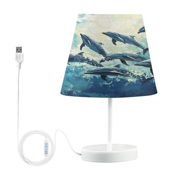 BZSMCE Table Lamp Creative Dolphin Play on The Ocean Printed Simple Pattern Night Light