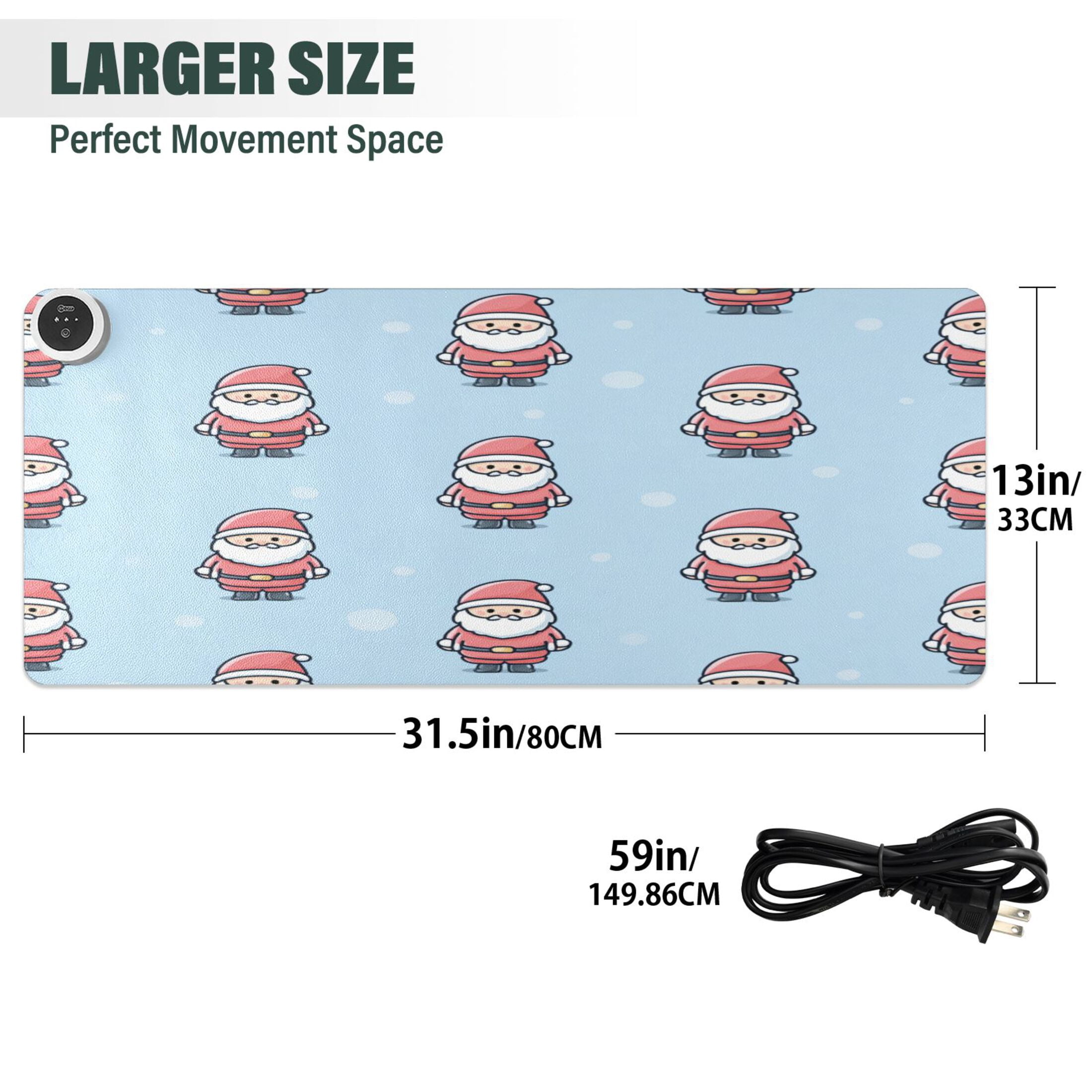 Large Heated Desk Mat Mouse Pad 31.5"x13"PU Leather Graphene Heating Desk Warmer with 3 Temperature Settings 110V US Plug Non-Slip Warm Pad for Home, Office, and Gaming Cute Santa Claus Guard