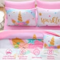 thumbnail image 3 of OKKEEY Kids Queen Pink Comforter Set, 8 Pcs Sparkle Flower Unicorn Bedding Set for Girls Teen, Soft Microfiber Bed in a Bag Bedroom Sets Gift with Sheet, All Season, 3 of 10