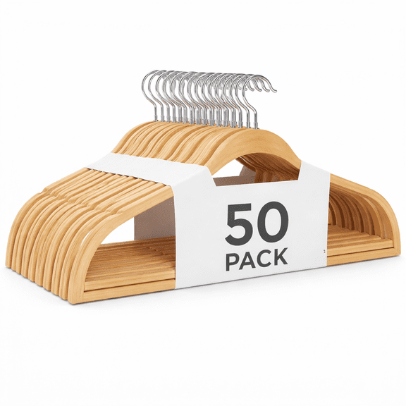 50 Pack Heavy Duty Wood-Like Plastic Hangers | Slim, Non Slip Design with 360° Rotatable Anti Rust Hook | Thin Hangers for Clothes | Heavy Duty, Space Saving for Closet, Adult Clothes, Coat, Suit