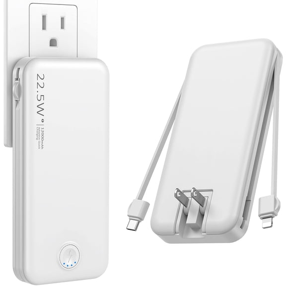 Cargador portátil Nusyddy 12000 mAh con cable y enchufe integrados