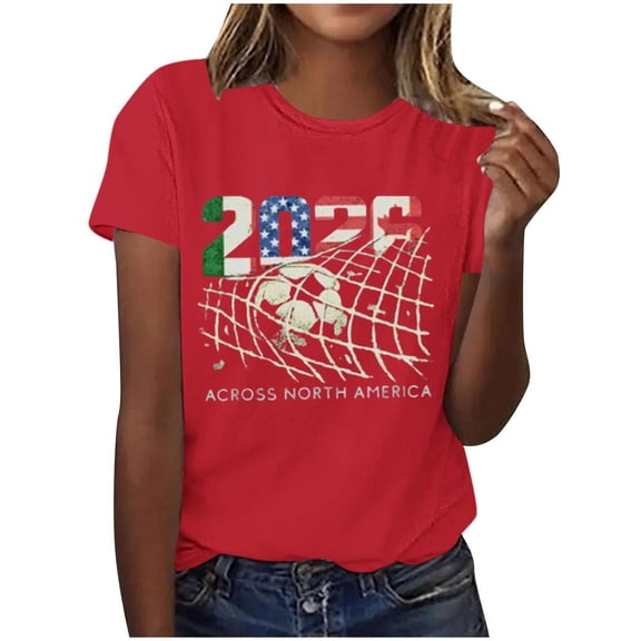 Busydd Womens T Shirts Trendy Crew Neck Soccer Graphic Tees Casual Summer Versatile Short Sleeve Going Out Tops M