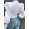 thumbnail image 4 of Diconna Women Puff Sleeve Tops Pullover Blouse Jumper Ribbed Shirt White S, 4 of 6