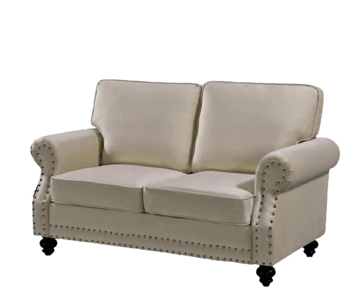 Uspridefurniture Feingold 61.4'' Velvet Rolled Arm Loveseat,Beige