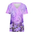 thumbnail image 4 of CNKOO Hauts pour Femmes Mode Décontractée Imprimé Col en V Manches Courtes T-shirt Imprimé Bleu G, 4 of 5