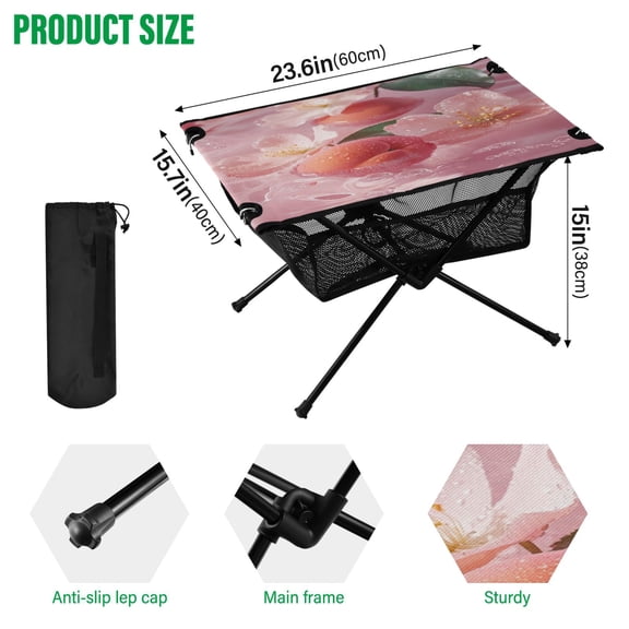 BZSMCE Camping Tables Simple Folding Table Peachy Serenity Pattern Size:23.6*15.7in