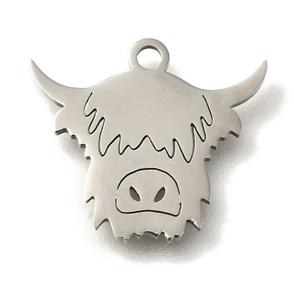 20pc 201 Stainless Steel Pendants Cow Charms Stainless Steel Color 13.5x15x1mm Hole: 1.5mm
