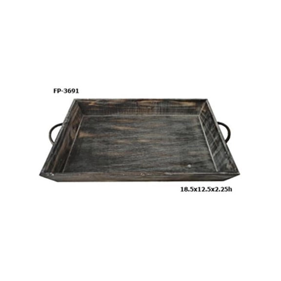 Cheungs Solid Wood Tapered Decor Tray with Metal Handles