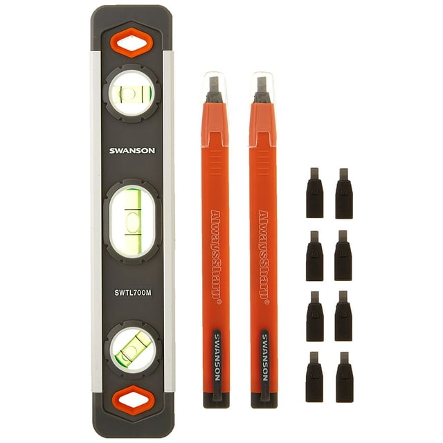 Swanson pack of 2 Mechanical Carpenter Pencils with 24 Lead Cartridges and a Magnetic Torpedo Level