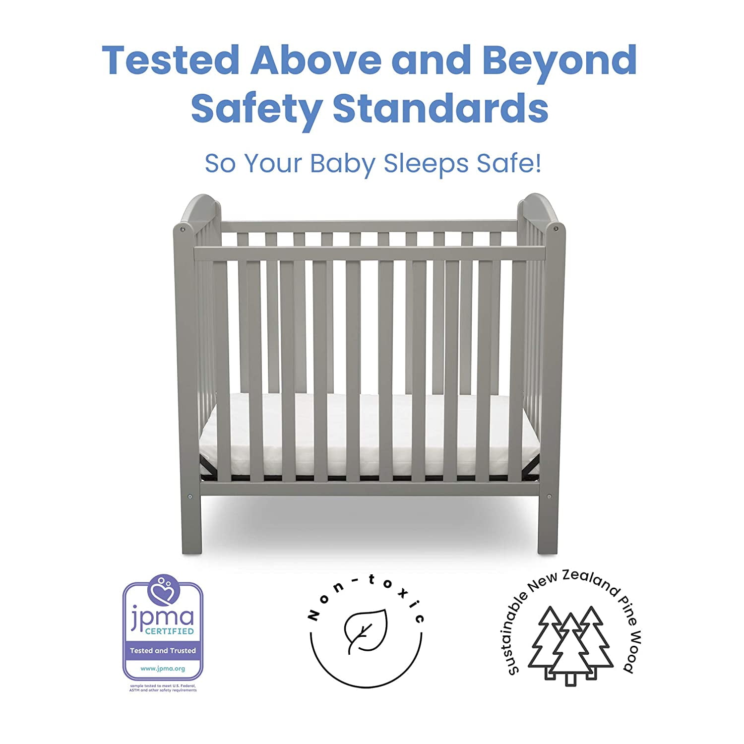 Delta Children NEW Gateway Mini Convertible Baby Crib with Mattress, Grey