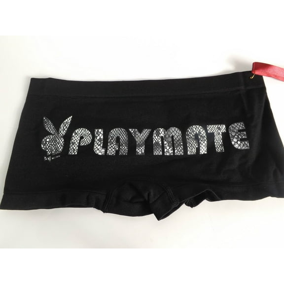 PLAYBOY Bunny Snakeskin Microfiber BoyLeg CHEEKY Boyshort 213, Black, M