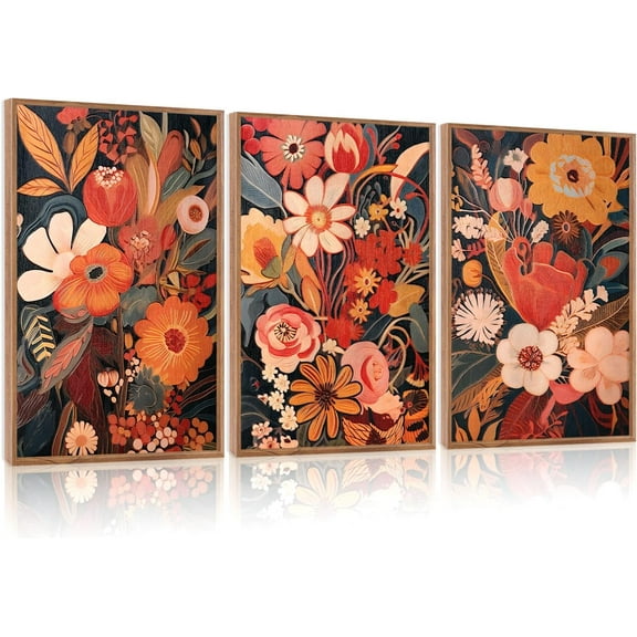 Hieng Large landscape Framed Canvas Wall Art 16x24 Inch Set of 3 Vintage Nature Scenery Wall Decor Lake Woodland Art Print for Living Room Bedroom Office