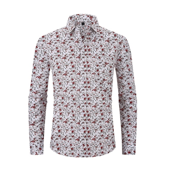 Admvng Men's Floral Print Shirt Long Sleeve Button Down Collar Casual Party Dress Shirts