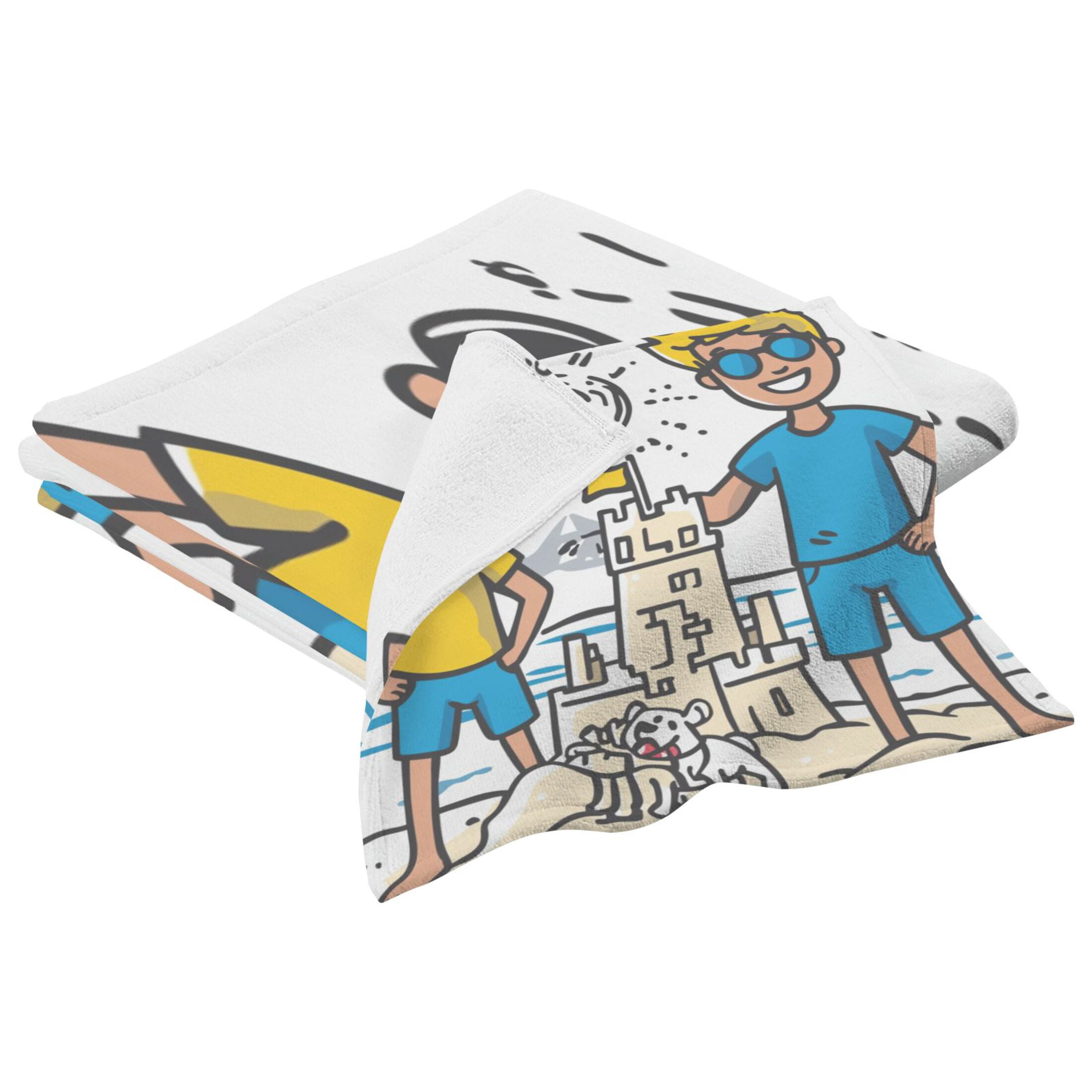Kids Sand Castle 2 Piece Cotton Bath and Face Towel Set Soft and Absorbent, for Beach Pool Bathroom