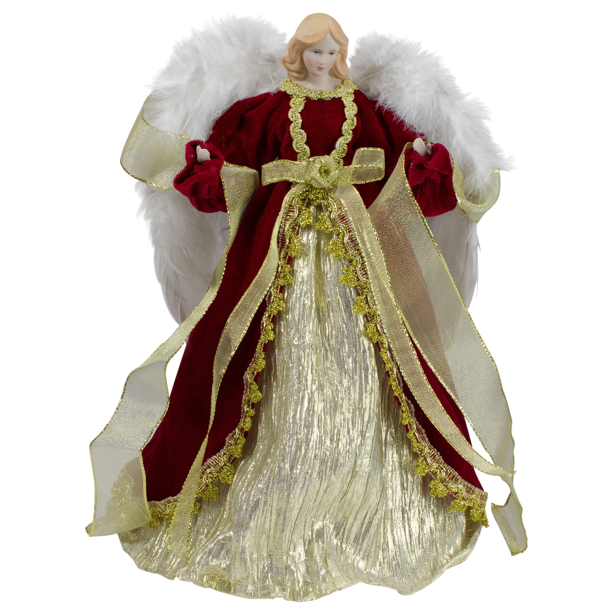 14" Red and Gold Traditional Angel Christmas Tree Topper Unlit