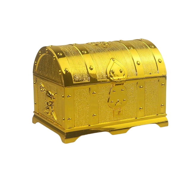 Tholdsy Cofre del Tesoro pirata plástico almacenamiento conveniente caja de tesoros juguetes de simulación decoración de cumpleaños Juguetes dorado 2