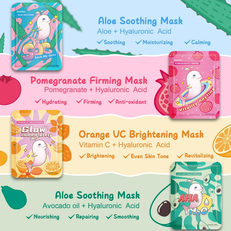 ZealSea 7 Pack Face Mask Gift Set, Hydrating Aloe, Vegan, Skin
