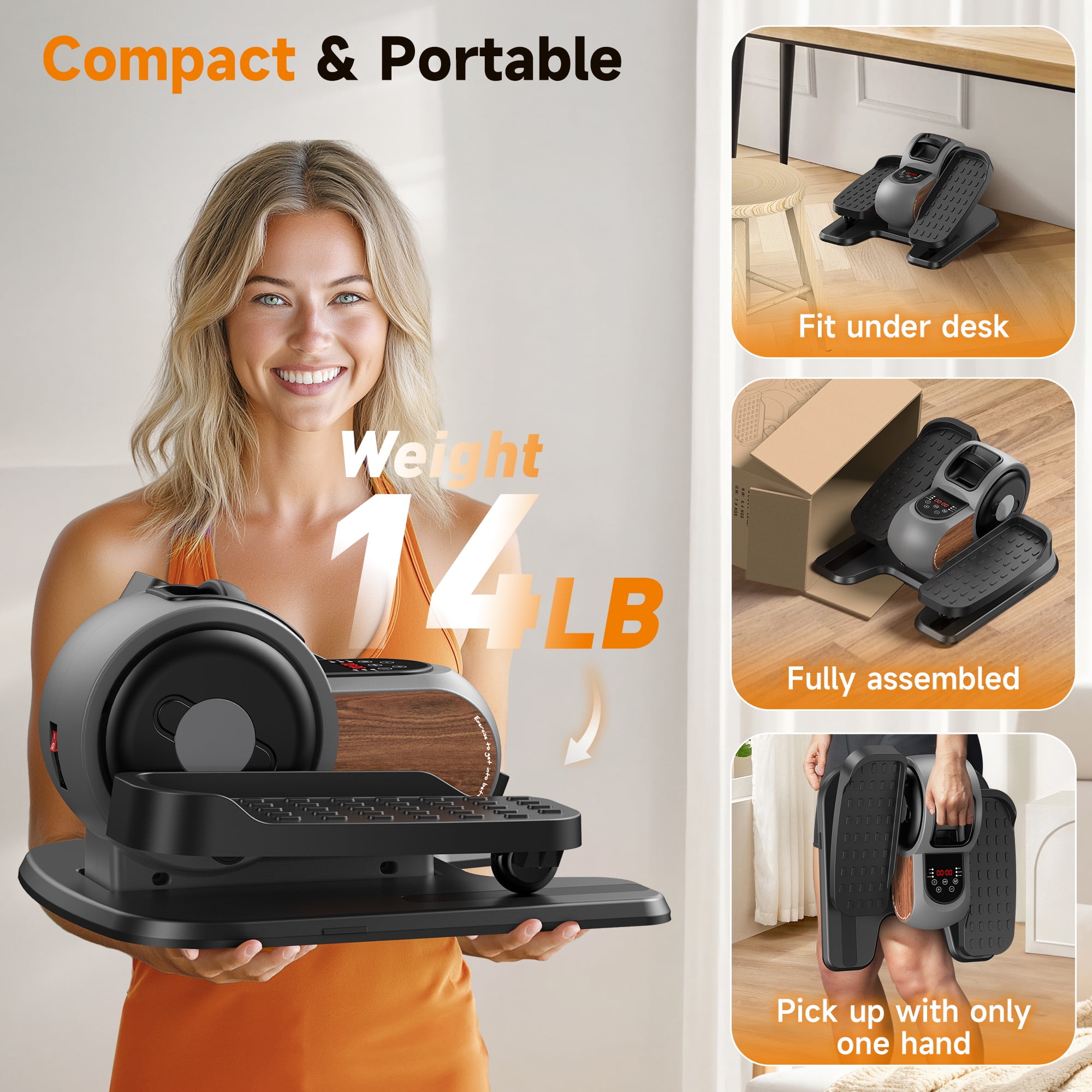 UPGO Under Desk Ellipticals Electric, Elipse Leg Exerciser Fully Assembled, Pedal Exerciser with Remote Control & Non-Slip Pedals Resistance & Speed