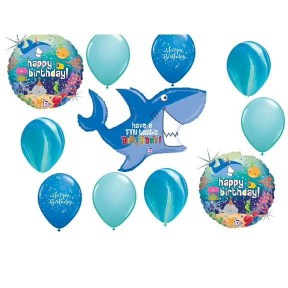 11pc BALLOON set SHARK birthday FIN-tastic PARTY favors OCEAN theme BEACH decorations UNDER the SEA
