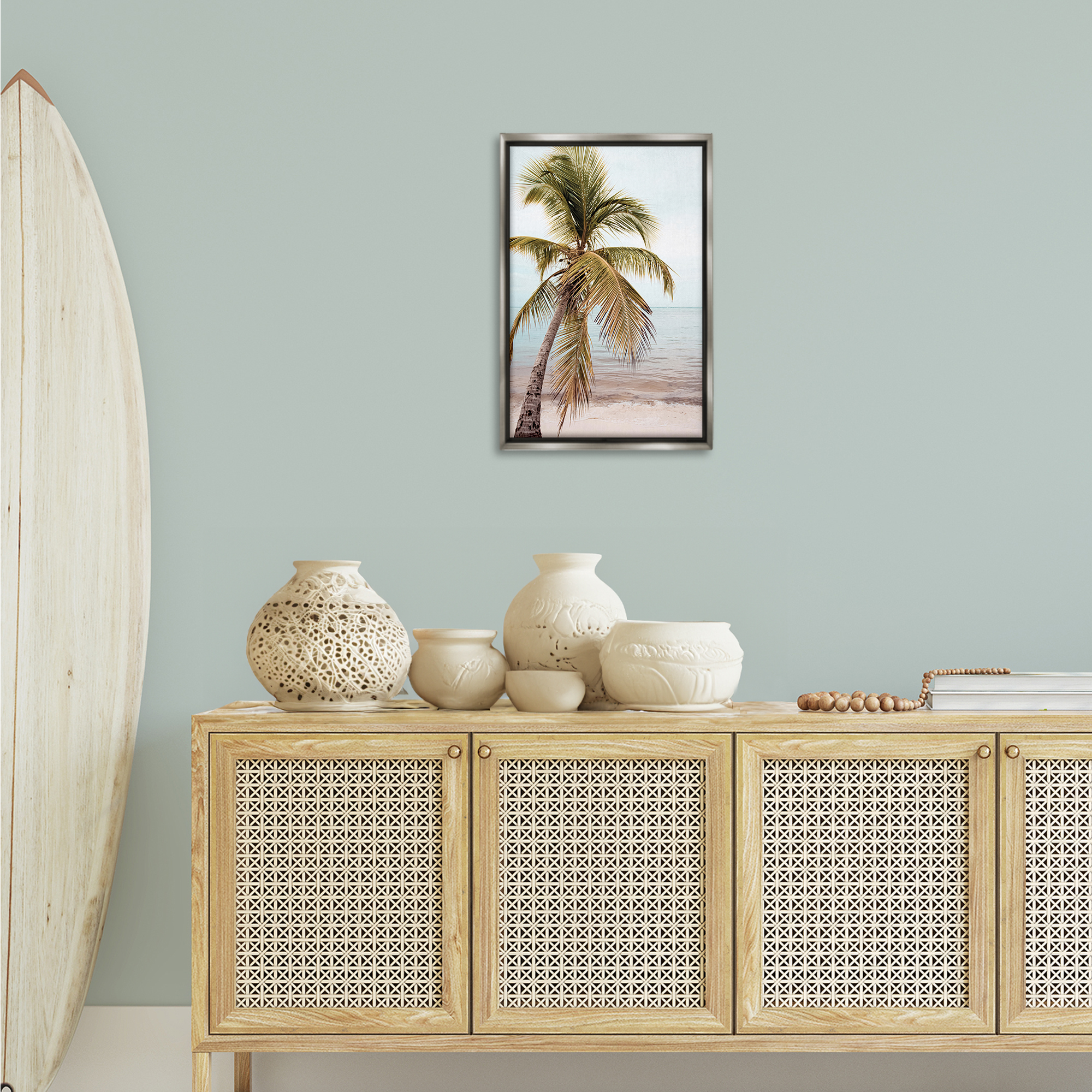 Stupell Industries California Summer Palm Nautical & Beach Photography Gray Floater Framed Canvas Art Print Wall Art, 17 x 25
