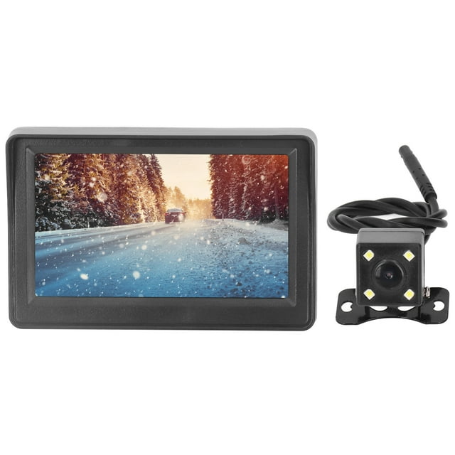 Backup Camera Monitor Kit, 2 Video Inputs Night Vision Weatherproof Car Rear View System for RVs Trailers Trucks Pickups Round Camera,Butterfly Camera,4LED Light Camera,License