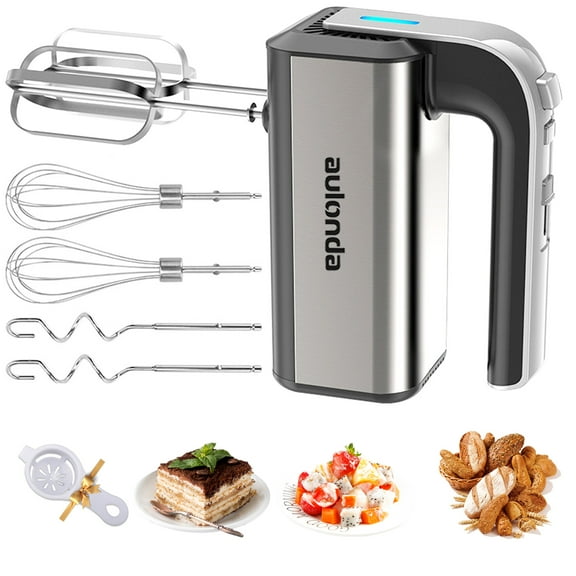 Aulonda Hand Mixer Electric 5 Speed Kitchen Hand Held Mixer with Turbo Boost,Stainless Steel Performance Hand Mixer Includes 6 Attachments for Easy Whipping Dough, Cream, Cake