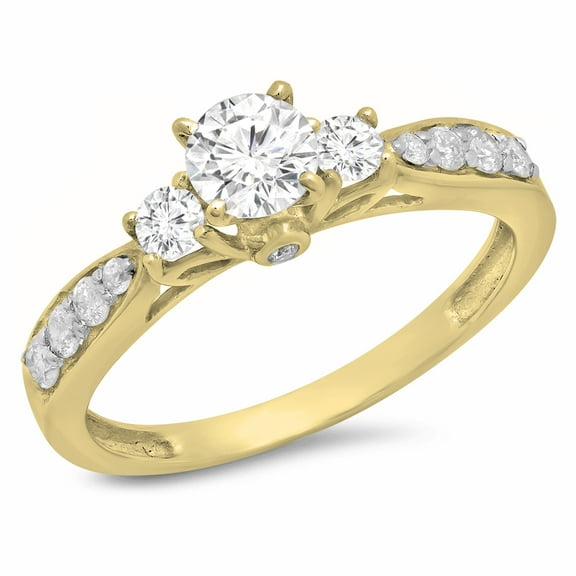 Dazzlingrock Collection 1.00 Carat (ctw) 14K Round Diamond Ladies 3 Stone Bridal Engagement Ring 1 CT, Yellow Gold, Size 6