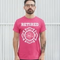 thumbnail image 3 of Tee Hunt Retired Firefighter Badge T-Shirt Fire and Rescue Fire Department Men's Tee, Hot Pink, Small, 3 of 5