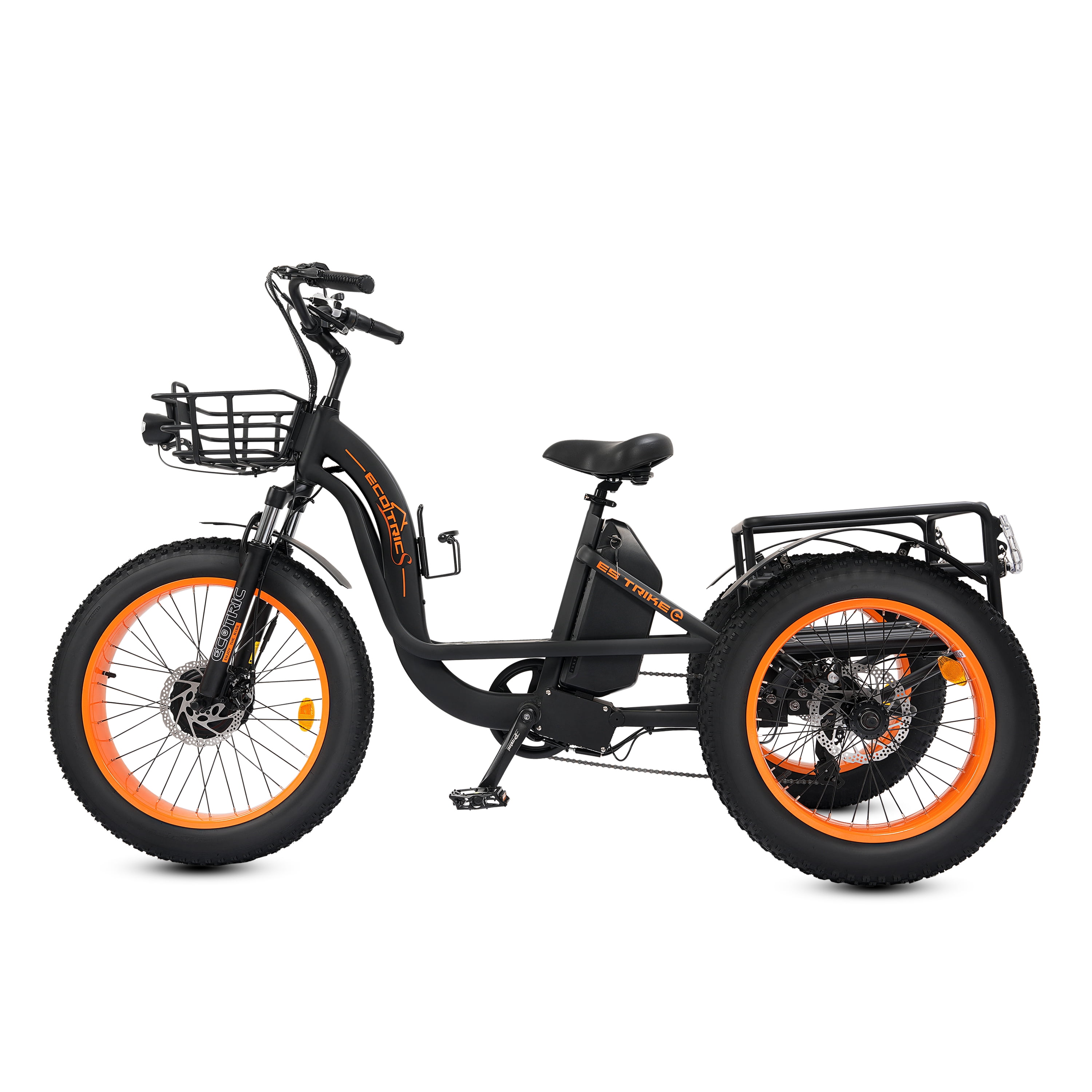 Ecotric 48 V Electric 24" Tricycle with Front and Rear Carrying Basket