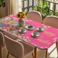 thumbnail image 3 of Pink Spring Easter Table Cloths for 4 Foot Rectangle Tables, Bunny Eggs Floral Botanical Patio Waterproof Elastic Fitted Tablecloths, Washable Rectangular Table Cover for Camping, 3 of 8