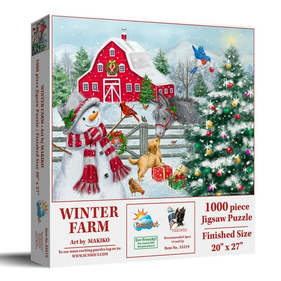 SUNSOUT INC - Winter Farm - 1000 pc Jigsaw Puzzle by Artist: Makiko - Finished Size 20" x 27" - MPN# 35319