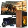 thumbnail image 1 of Restored HP Full Dark Gaming PC Desktop Computer – AMD Pro A10-9700,GT 1030 Graphics,8GB RAM,256GB SSD,Dual 27 Inch Curved Monitor,RGB Keyboard with AI Copilot,Mouse,WiFi,RGB Headphone,Windows 11 (Refurbished), 1 of 9