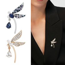 Eoperou Rhinestone Dragonfly Brooch Dazzling Alloy Lapel Pin Anti-exposure Coat Suit Clothing Accessories for Women
