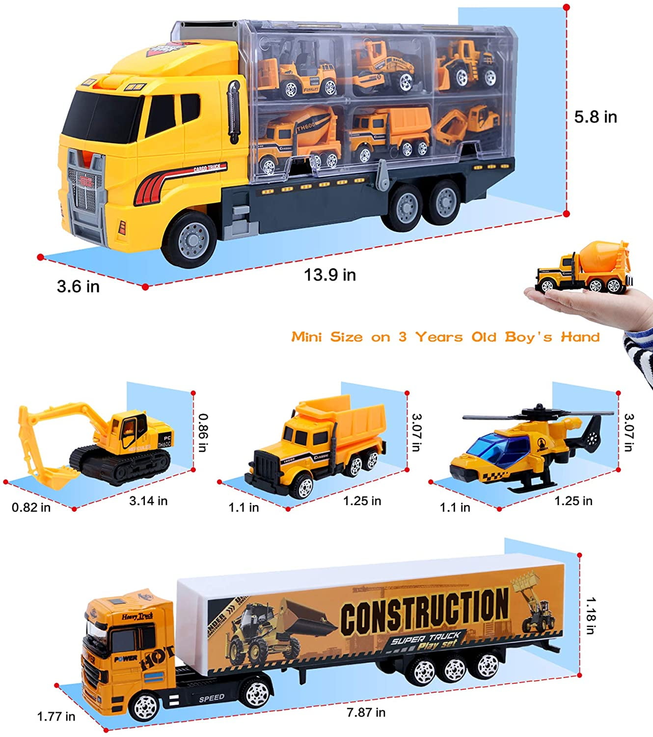 Toys for Boys,12 Pcs Engineering Die-cast Construction Car Toddler Toys for 3 Year Old Boys Vehicles Gifts Kids Toys for Age 3 4 5 6 7 Year Old Boys