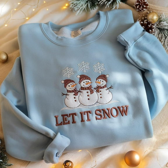 Embroidered Snowman Christmas Sweatshirt, Let It Snow Sweater, Christmas Hoodie, Winter Holiday Crewneck, Cozy Snowflake Shirt, Merry Xmas
