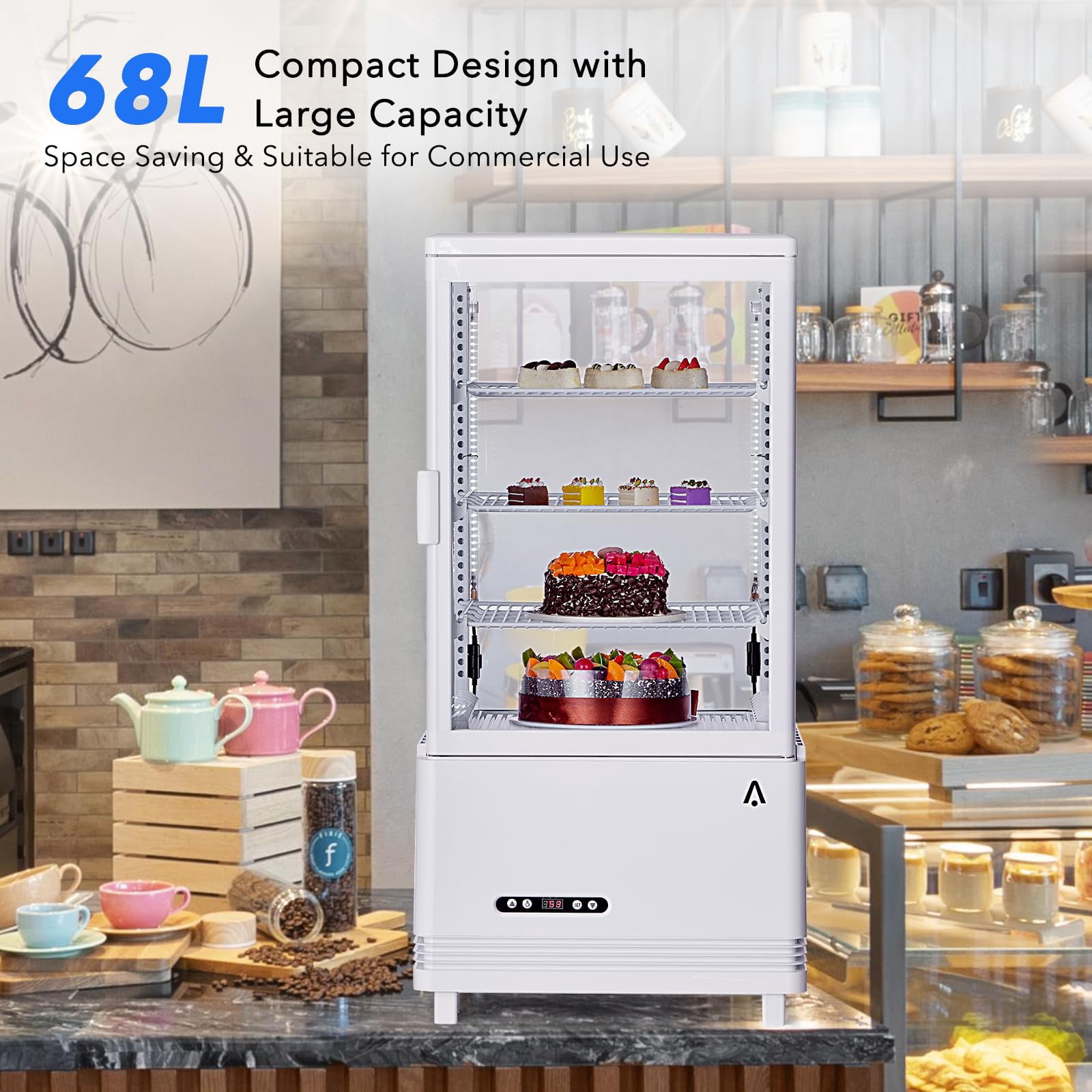 2.4 Cu.ft Commercial Display Refrigerator | 2 Glass Door Merchandiser for Home, Restaurant, and Grocery Stores | Includes 4 Shelves