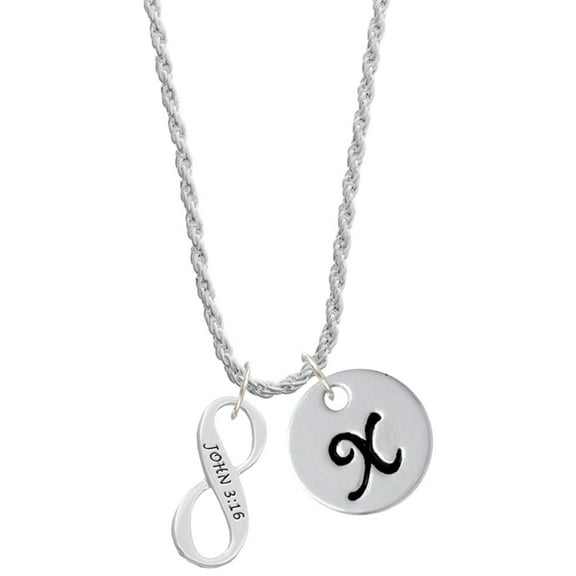 Delight Jewelry Silvertone John 3:16 Infinity Sign Silvertone Script Initial Disc - X - Charm Necklace, 20" 3"