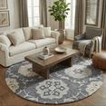 thumbnail image 4 of LR Home Aiden 7'3" Round Dark Gray/Blue Floral Wool Indoor Area Rug, 4 of 8