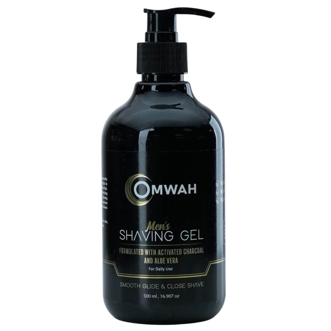 OMWAH Men Shaving Gel - With Activated Charcoal and Aloe Vera - 16.9 oz