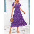 thumbnail image 3 of Vestido MASCOMODA con cuello en V, manga abullonada, estampado a cuadros azul y rosa, talla M, 3 of 7