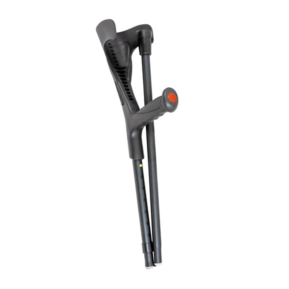 PEPE Mobility - Crutch for Adults (x1 Unit, Open Cuff), Foldable Aluminum, Single for Women and Men, Black