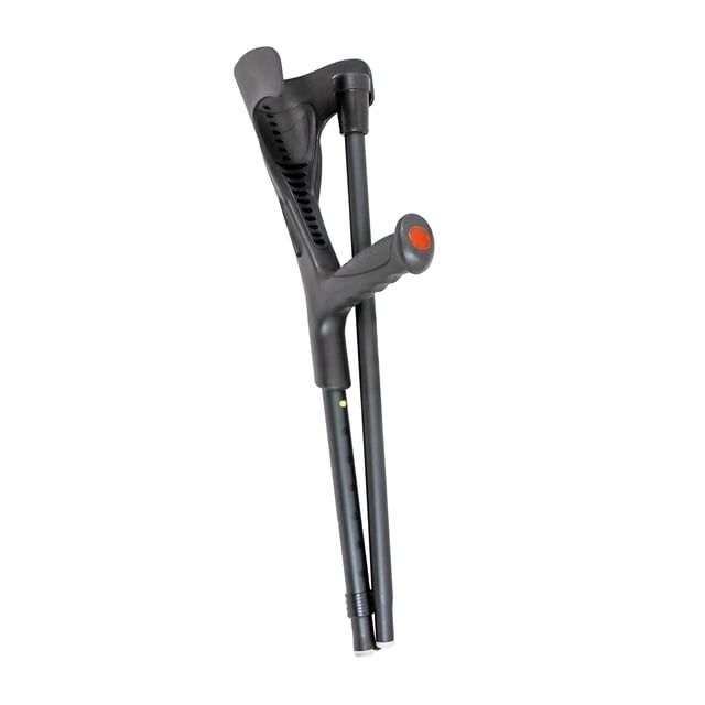 PEPE Mobility - Muleta para adultos (1 unidad, puño abierto), plegable de aluminio, individual para mujer y hombre, color negro
