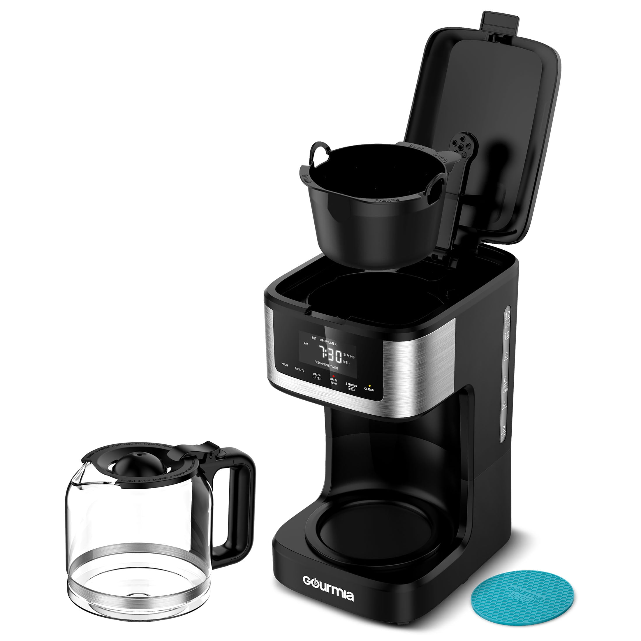 skyehomo 12 Cup Drip Coffee Maker with Built-in Burr Coffee Grinder, Programmable Coffee Machine with Timer, Glass Carafe, Re