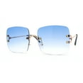 thumbnail image 3 of Classic 90s Rimless Large Rectangle Luxury Sunglasses Gold Blue, 3 of 4