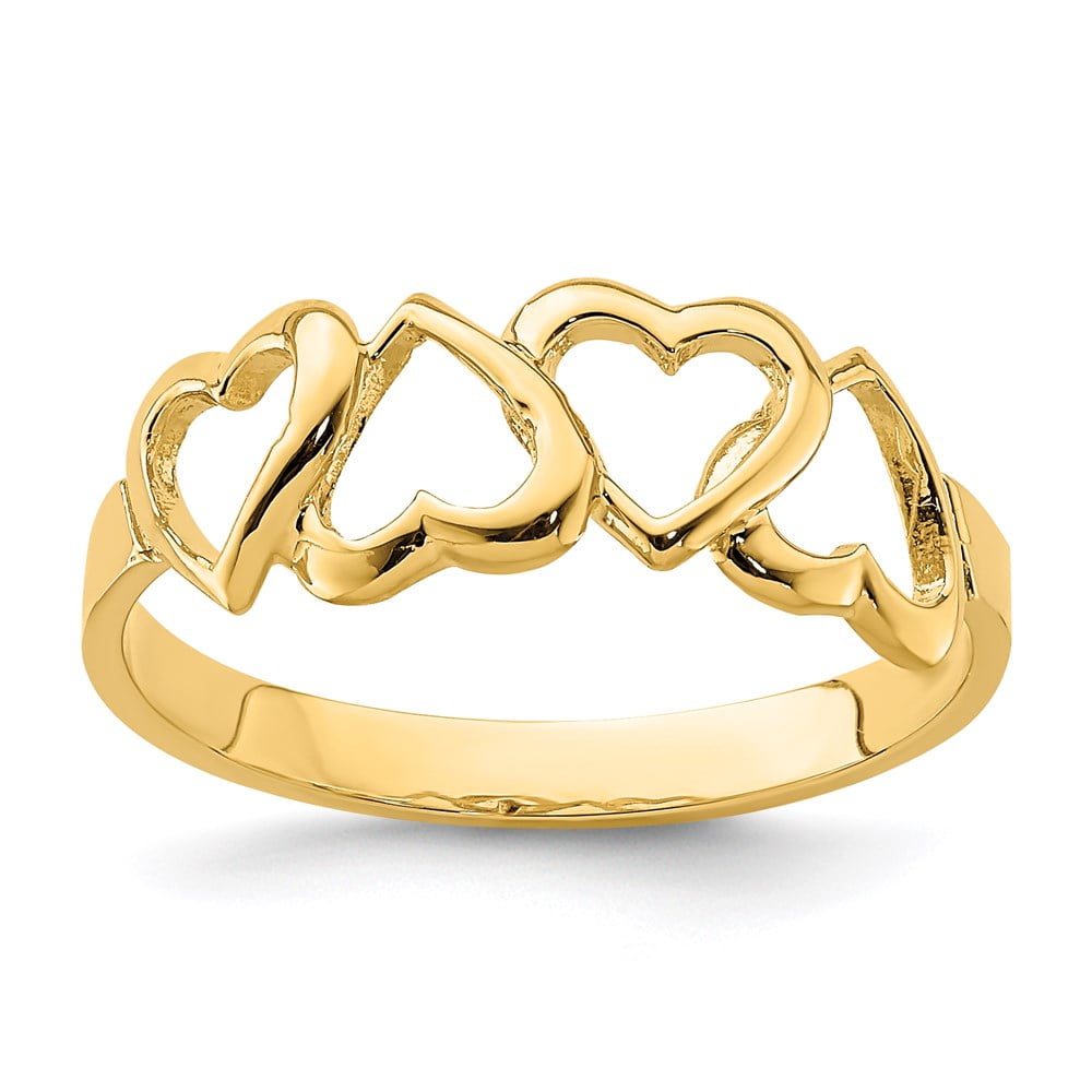 Solid 14k Yellow Gold Heart Ring Band Size 9 - Walmart.com