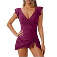 thumbnail image 2 of ylioge One-Piece Swimsuits for Women Deep V Neck Ruffle Tankini Bathing Suits Ladies Trendy Solid Sleeveless Backless Dresses Swimwear Sets, 2 of 5