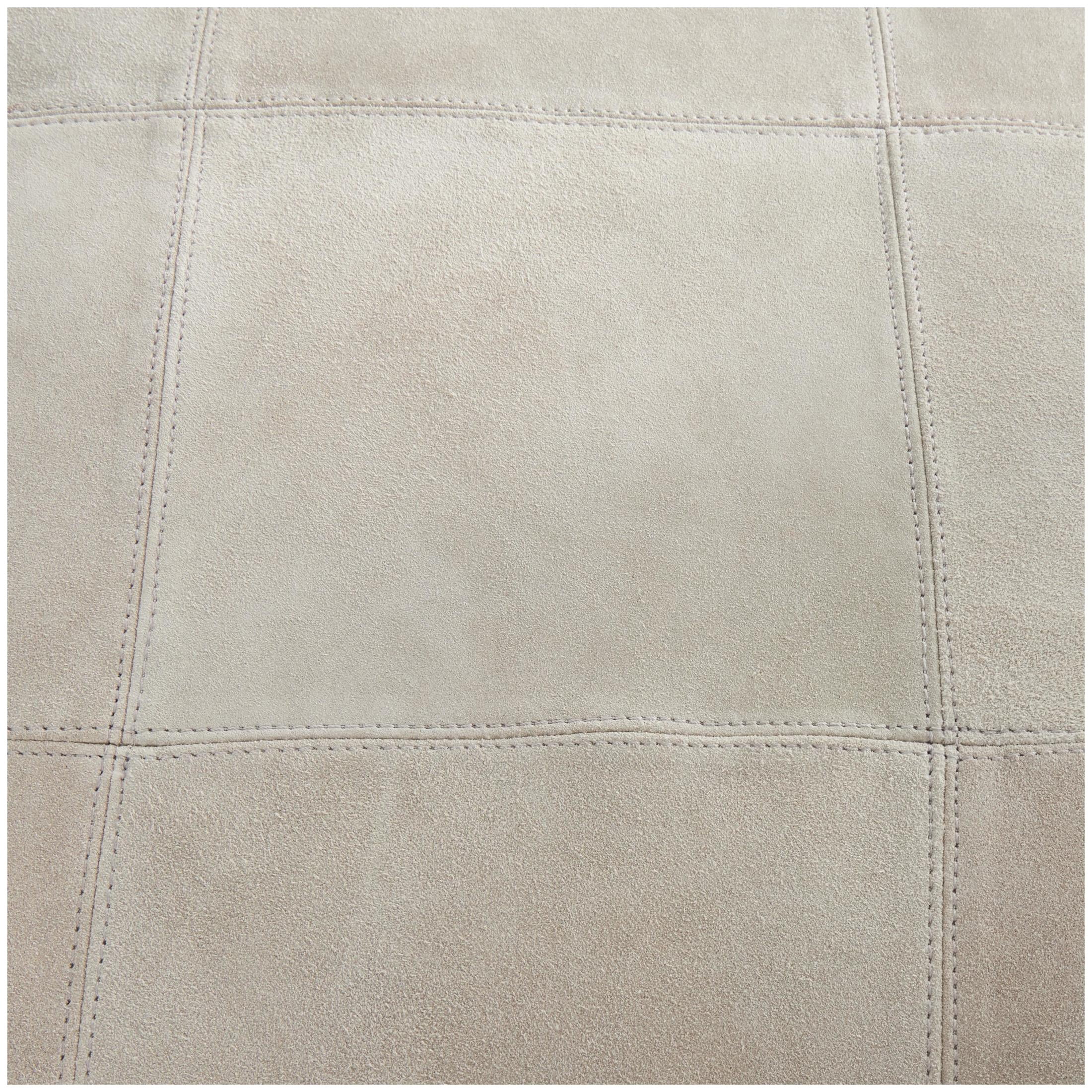 DecMode Patchwork Low Profile Square Gray Leather Pouf with Patchwork Design