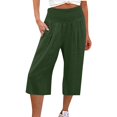 thumbnail image 3 of Manxivoo Women's High Waist Cotton Linen Casual Sports Pants Three Quarter Elastic Waist, 3 of 6
