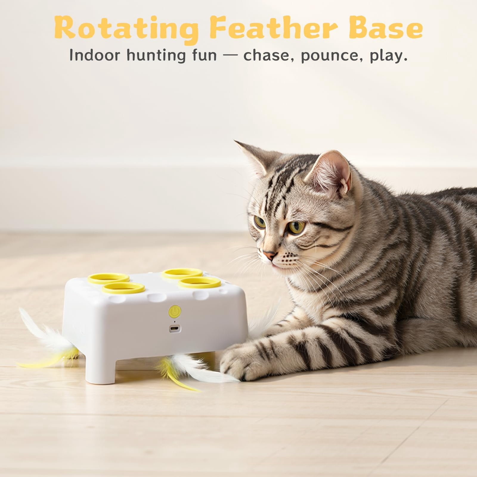 Cheese Box Interactive Cat For Indoor Cats  3-in-1 Whack A Mole 3 Modes Rechargeable Auto Toys Bored 4 Holes Kitten 4 Accessories (white)