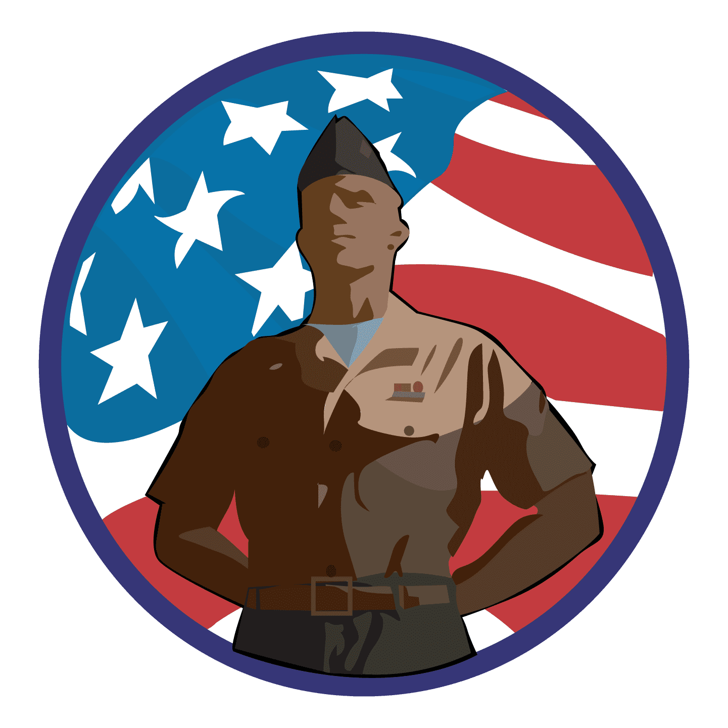 Soldier Silhouette Standing with United States of America Flag Background for Men's Bedroom Wall Decoration - USA Army Banner Creative Artwork Design for Living Room Vinyl Wall Decal - 28" x 28"